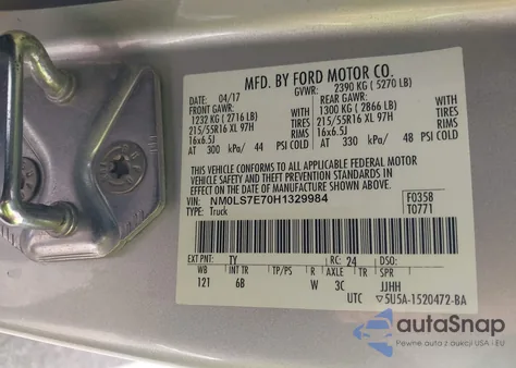 2017 Ford Transit Connect Xl z USA, uszkodzony, nr VIN NM0LS7E70H1329984